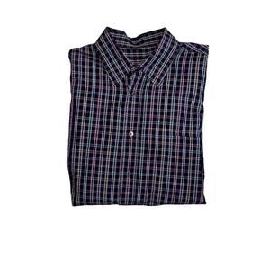 Bugatchi Uomo Men’s Button Up Shirt Large Navy/Multicolor Check 100% Cotton EUC